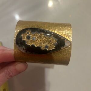 Gold and Black Hammered Cuff Bracelet